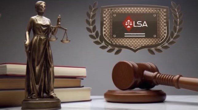 Golden Statue of Lady Justice with LSA Logo